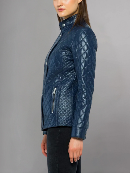 Womens Quilted Brown Leather Jacket