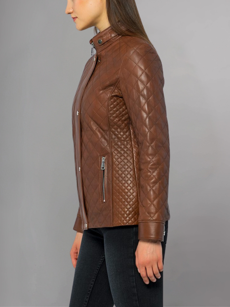 Womens Quilted Brown Leather Jacket