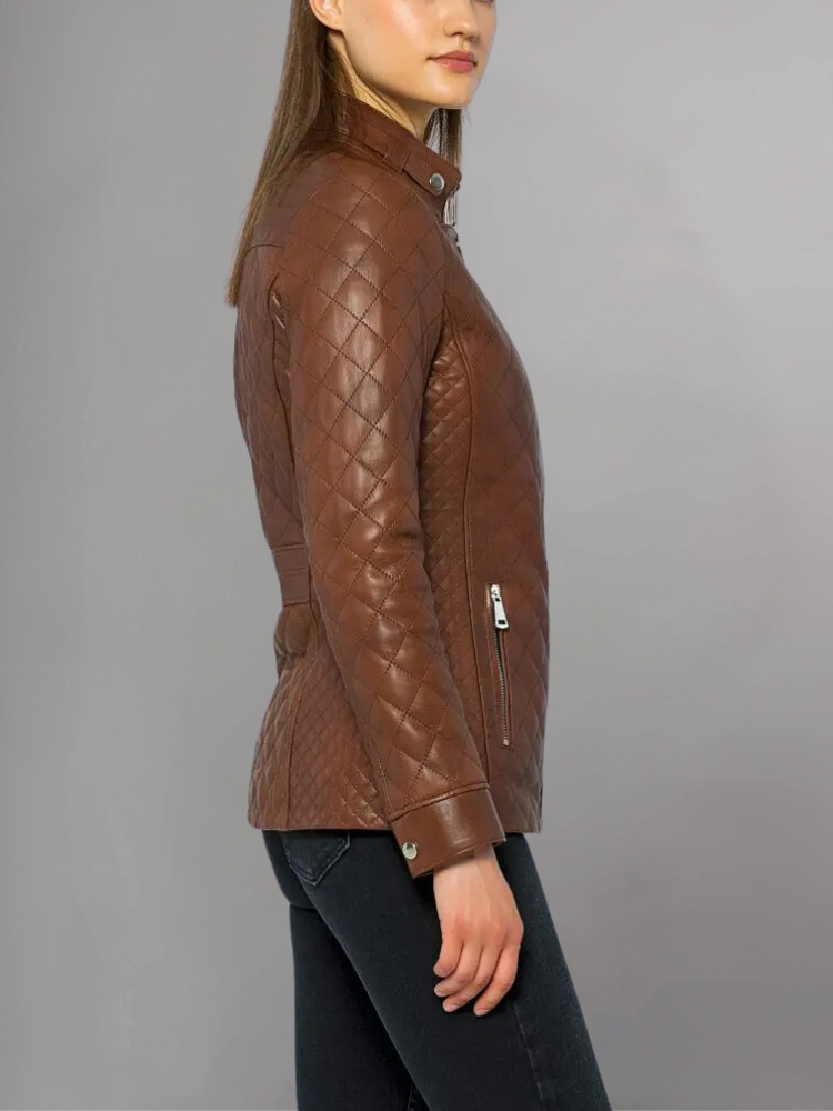 Womens Quilted Brown Leather Jacket