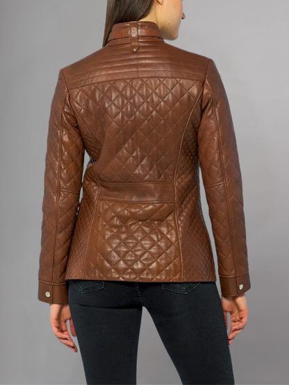 Womens Quilted Brown Leather Jacket