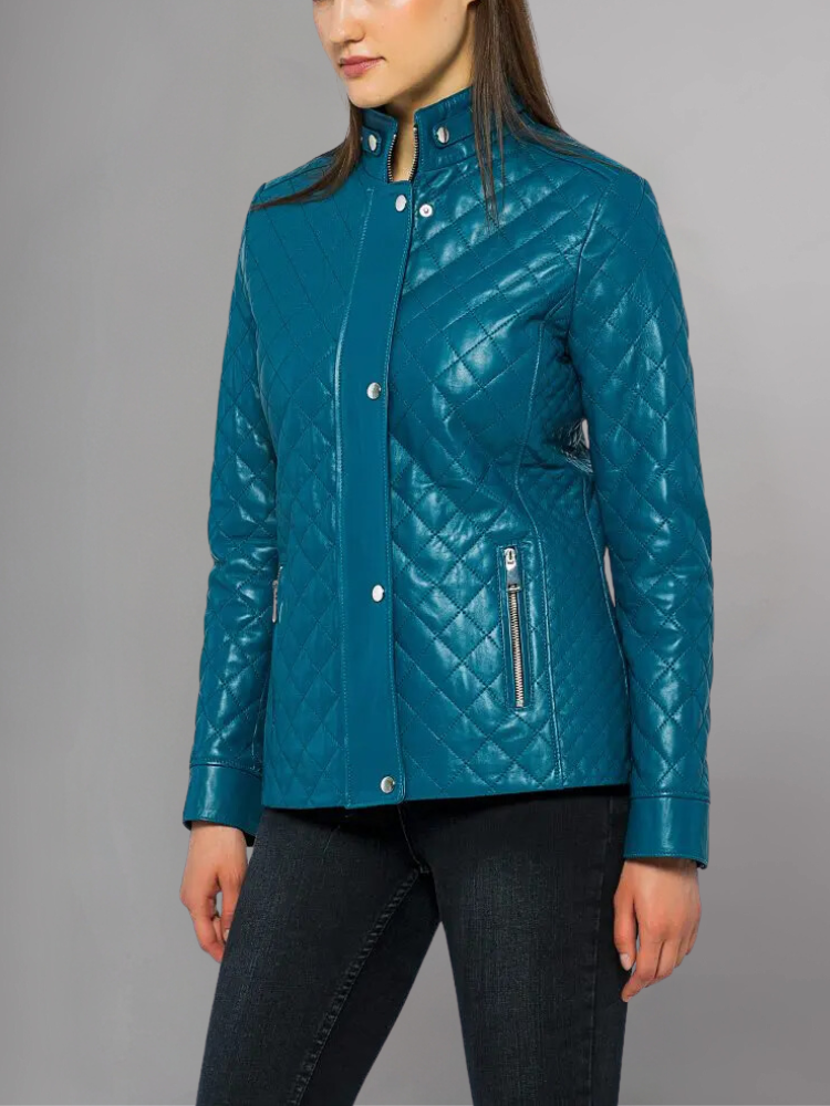 Womens Quilted Brown Leather Jacket