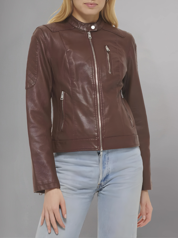 Womens Real Leather Classic Biker Jacket