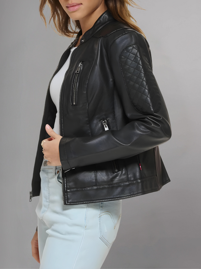 Womens Real Leather Classic Biker Jacket