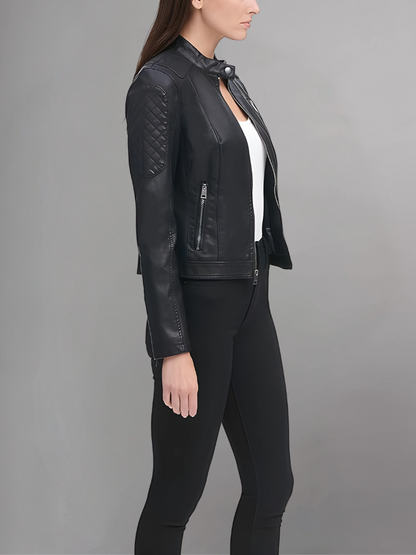 Womens Real Leather Classic Biker Jacket