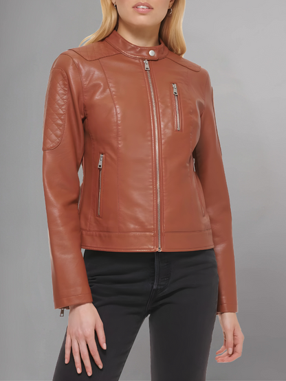 Womens Real Leather Classic Biker Jacket