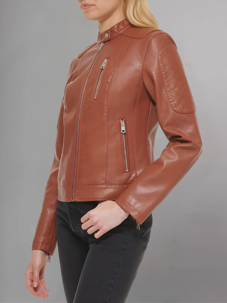 Womens Real Leather Classic Biker Jacket