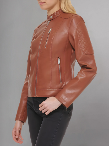 Womens Real Leather Classic Biker Jacket