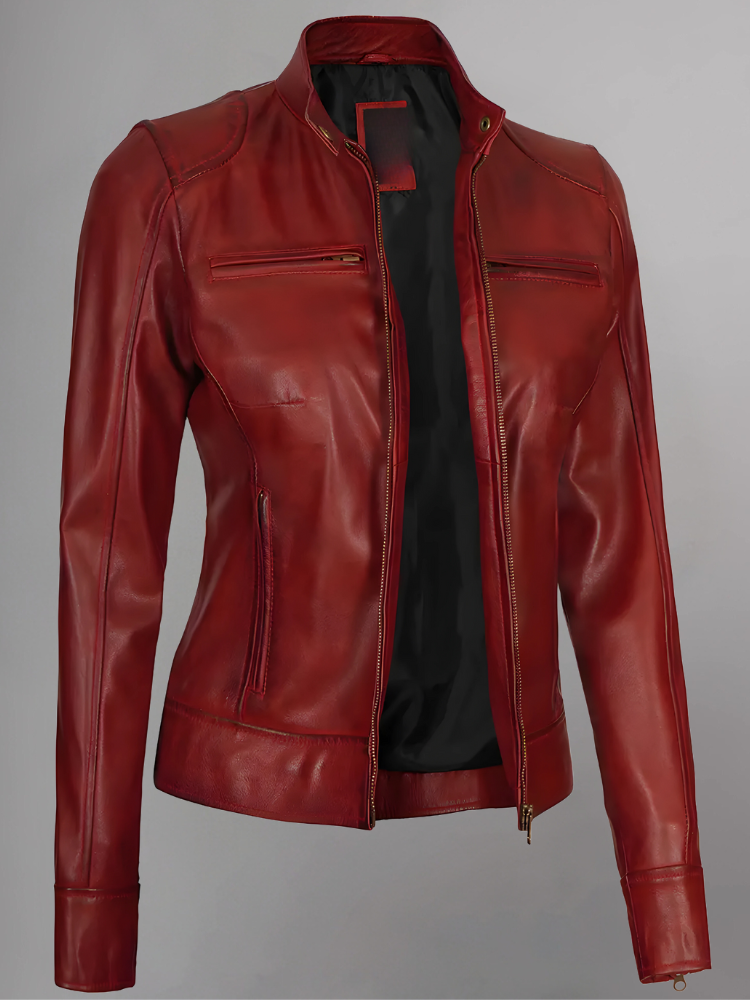 Womens Real Leather Quilted Jacket