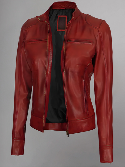 Womens Real Leather Quilted Jacket