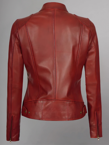 Womens Real Leather Quilted Jacket