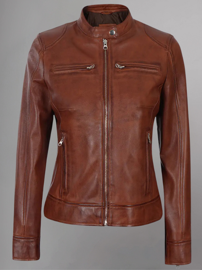 Womens Real Leather Quilted Jacket