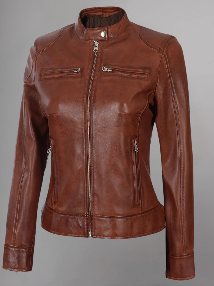 Womens Real Leather Quilted Jacket