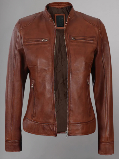 Womens Real Leather Quilted Jacket