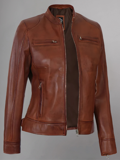 Womens Real Leather Quilted Jacket