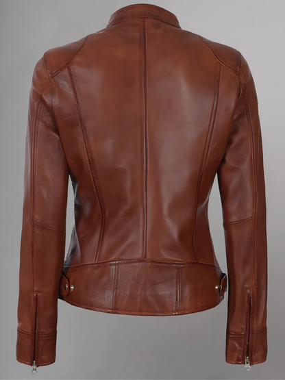 Womens Real Leather Quilted Jacket