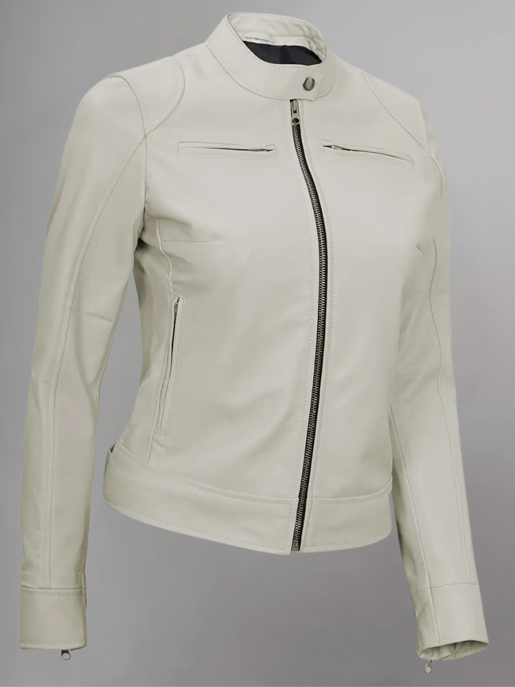 Womens Real Leather Quilted Jacket