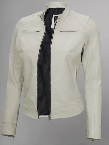 Womens Real Leather Quilted Jacket