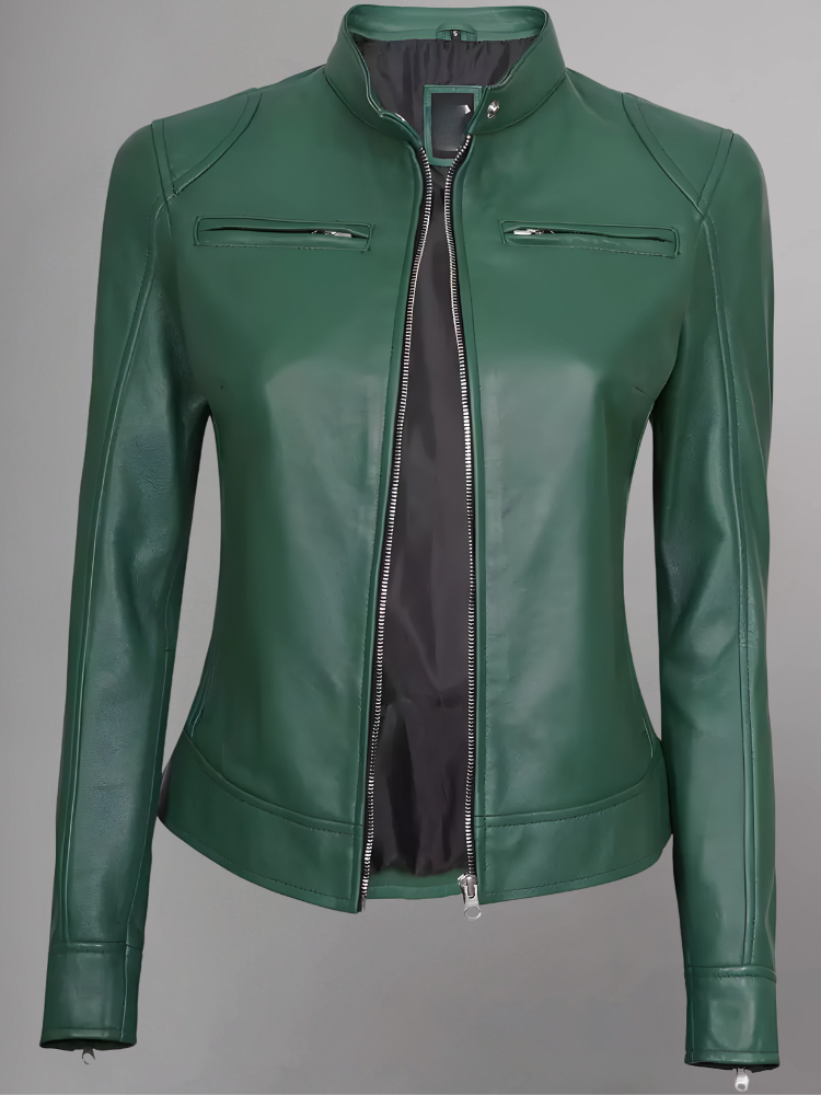 Womens Real Leather Quilted Jacket