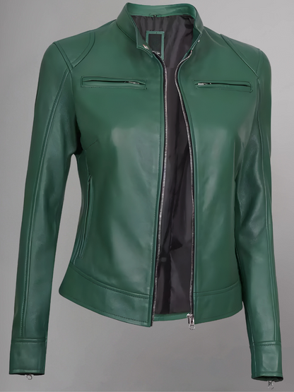 Womens Real Leather Quilted Jacket