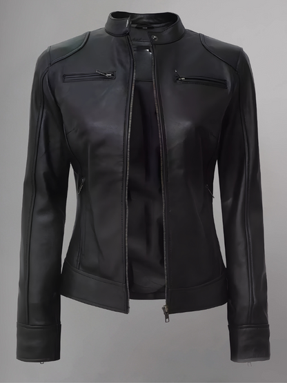 Womens Real Leather Quilted Jacket