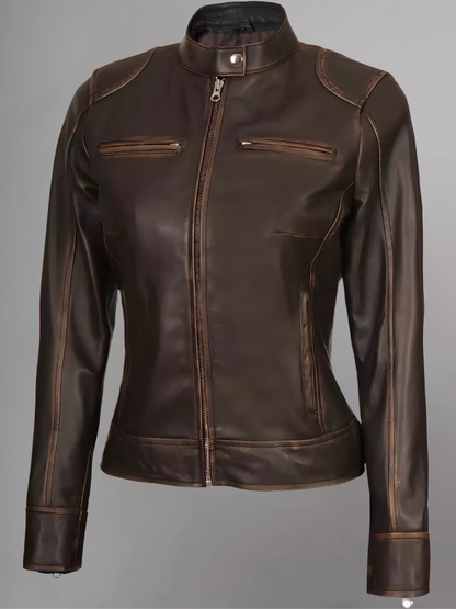 Womens Real Leather Quilted Jacket