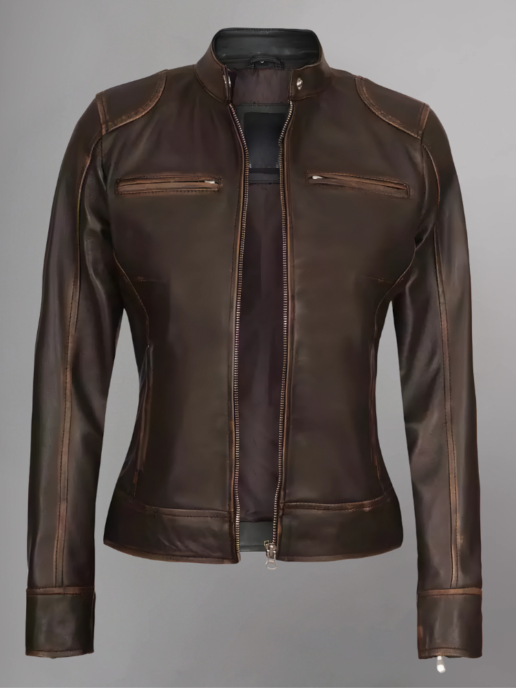 Womens Real Leather Quilted Jacket