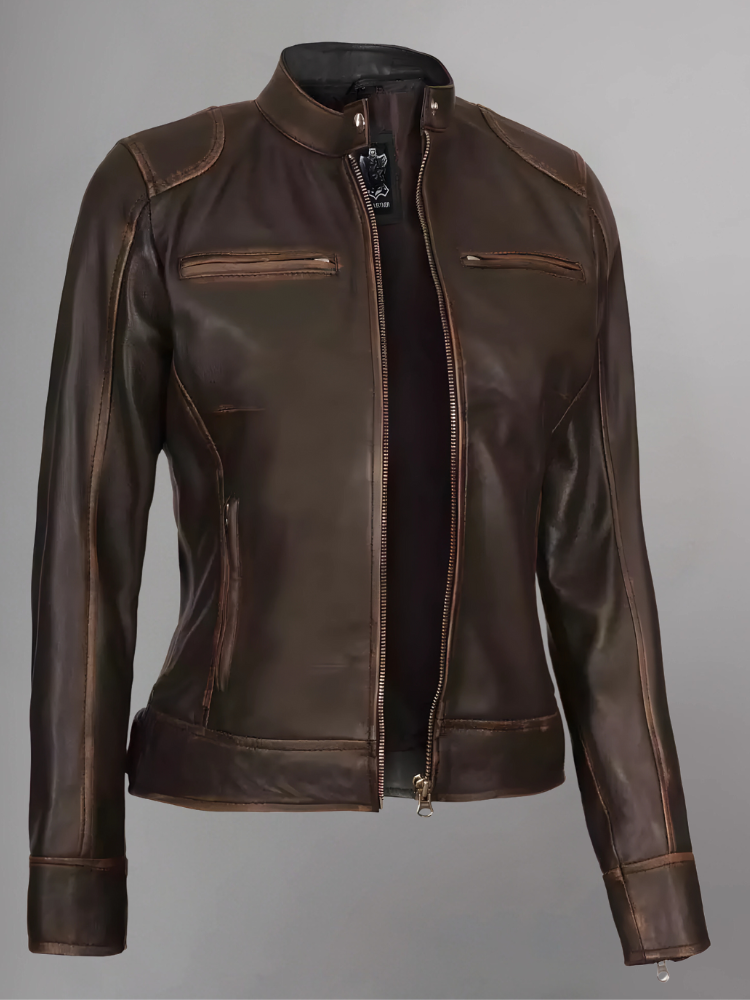 Womens Real Leather Quilted Jacket