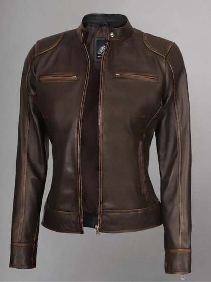 Womens Real Leather Quilted Jacket