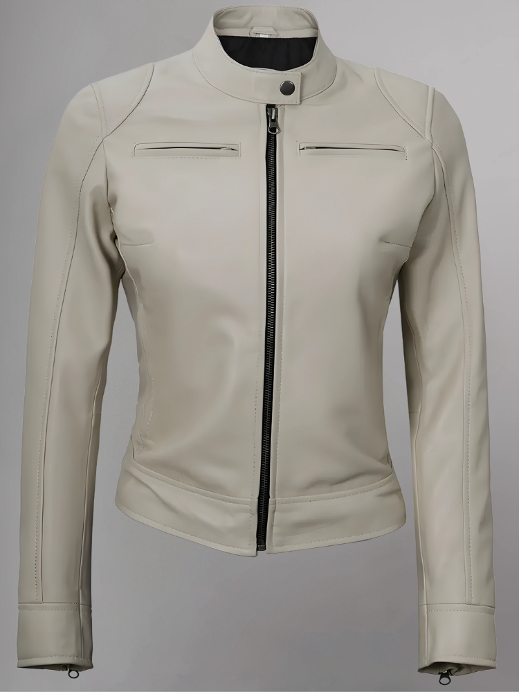 Womens Real Leather Quilted Jacket