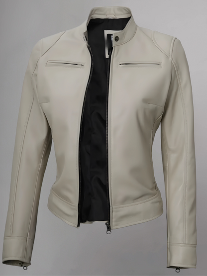 Womens Real Leather Quilted Jacket