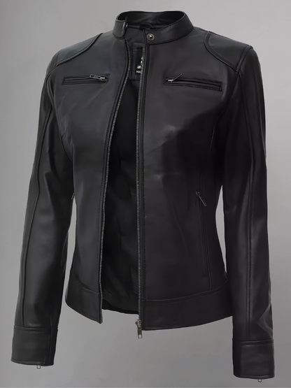 Womens Real Leather Quilted Jacket