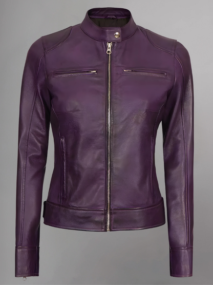 Womens Real Leather Quilted Jacket