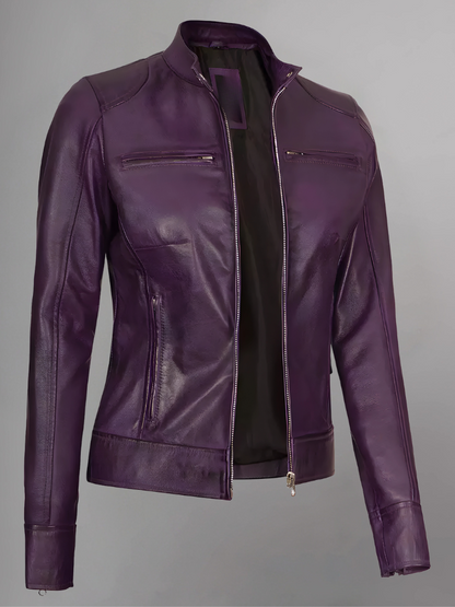 Womens Real Leather Quilted Jacket