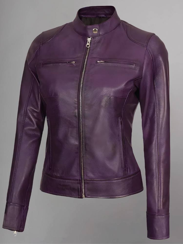 Womens Real Leather Quilted Jacket