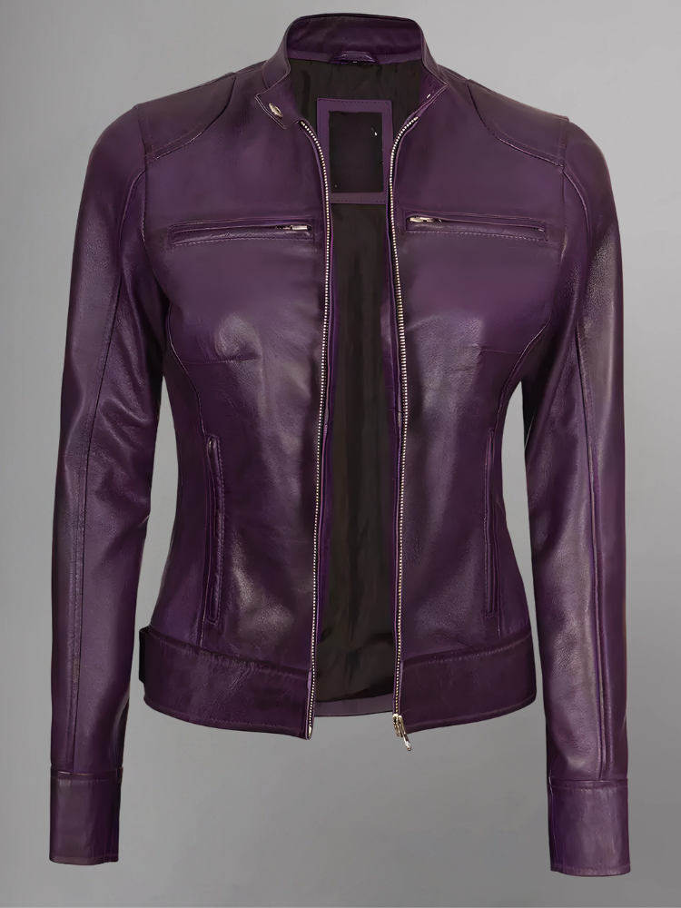 Womens Real Leather Quilted Jacket