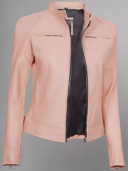 Womens Real Leather Quilted Jacket