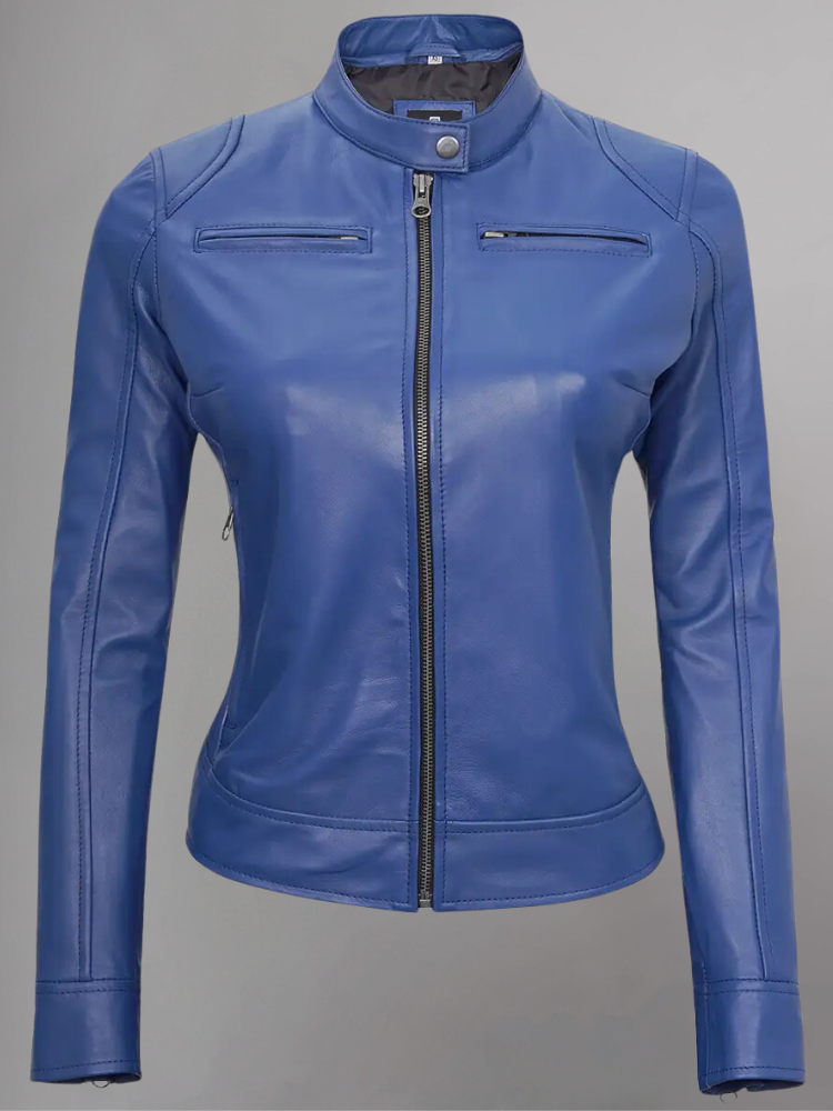 Womens Real Leather Quilted Jacket