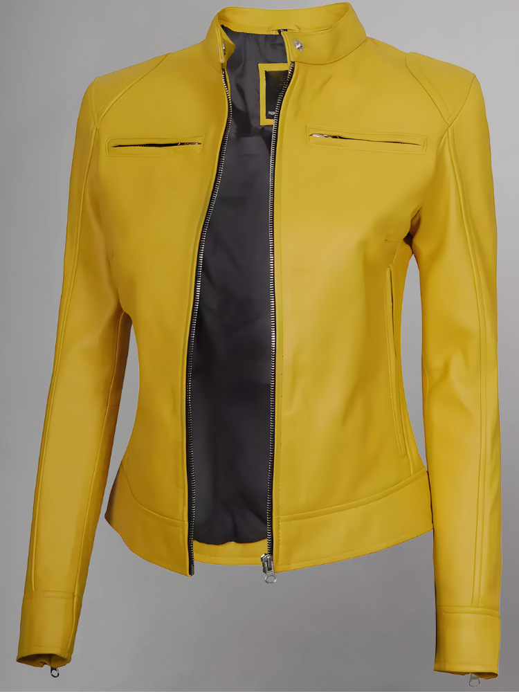 Womens Real Leather Quilted Jacket