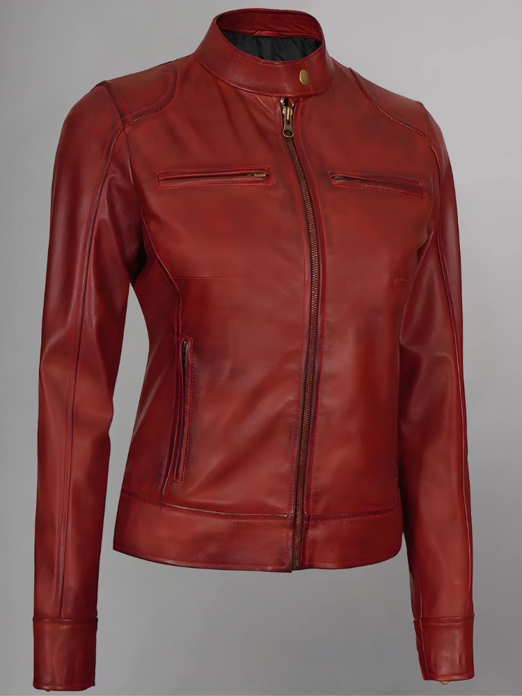 Womens Real Leather Quilted Jacket