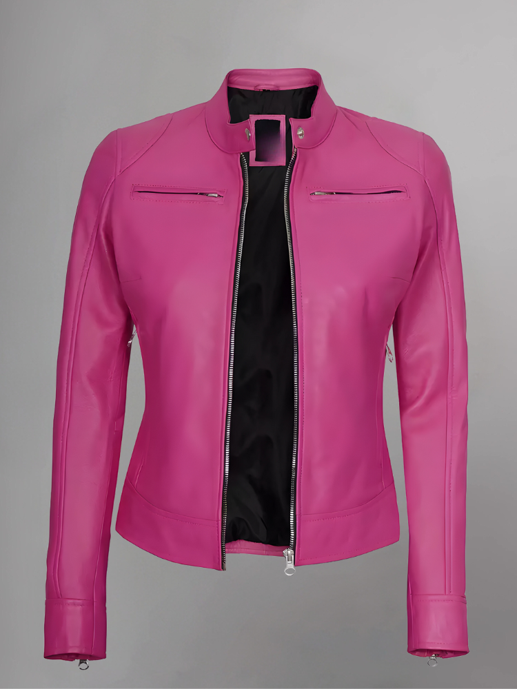 Womens Real Leather Quilted Jacket