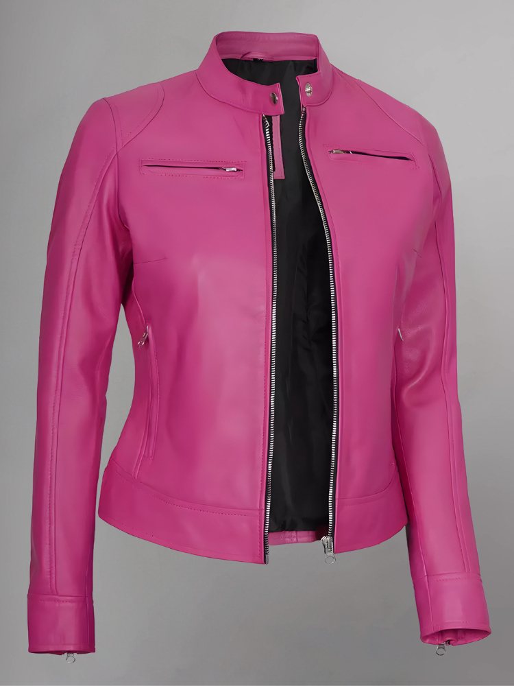 Womens Real Leather Quilted Jacket