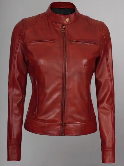 Womens Real Leather Quilted Jacket