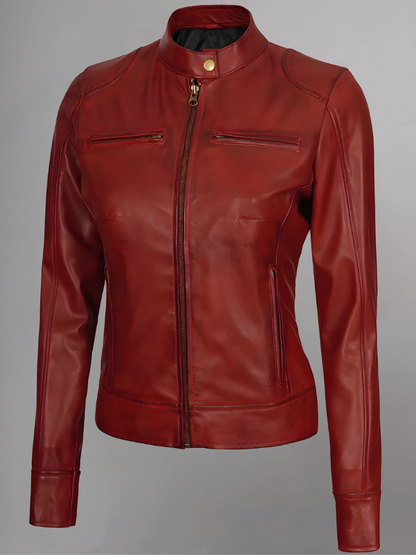 Womens Real Leather Quilted Jacket