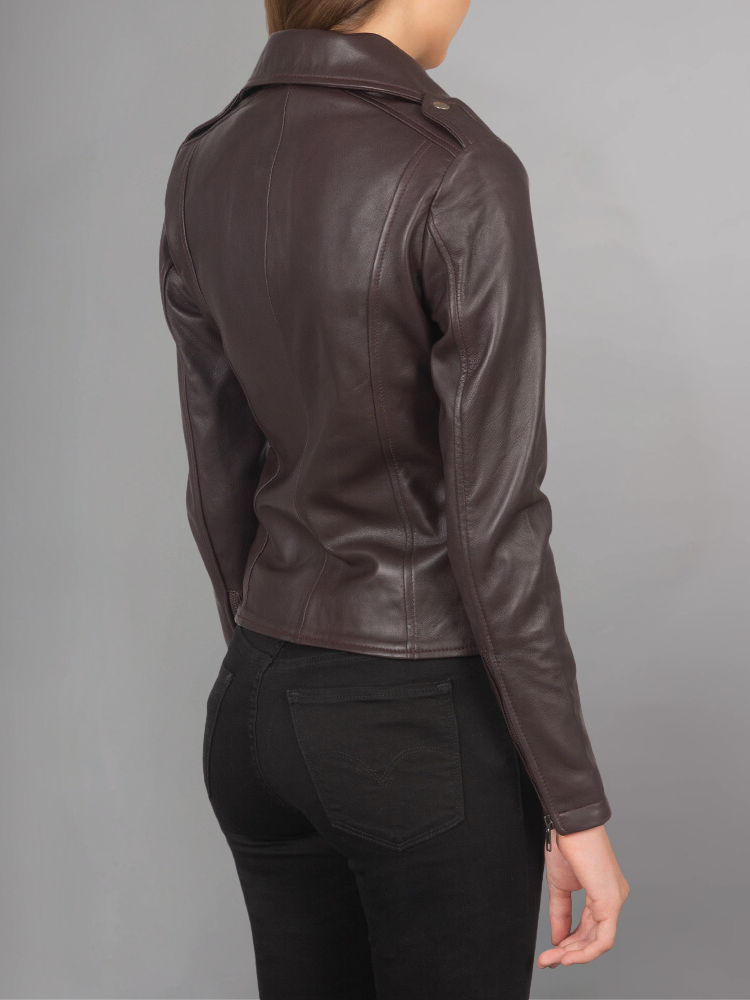 Womens Red Moto Style Leather Jacket