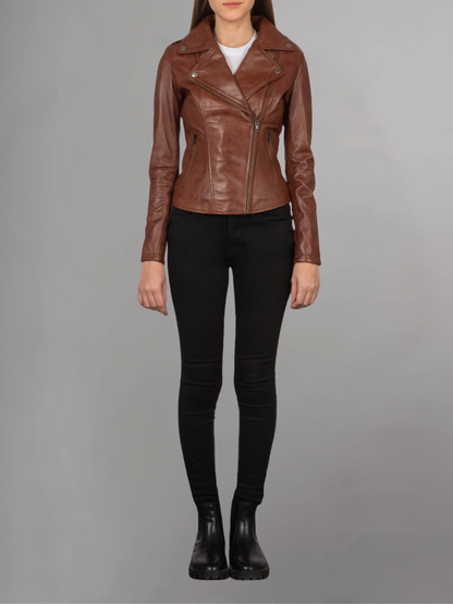 Womens Red Moto Style Leather Jacket