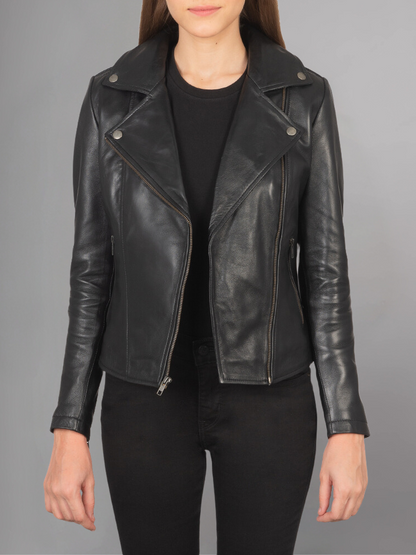 Womens Red Moto Style Leather Jacket