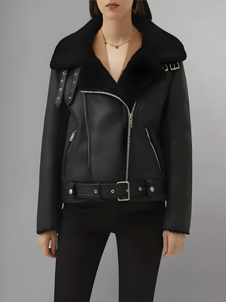 Womens Shearling Moto Jacket