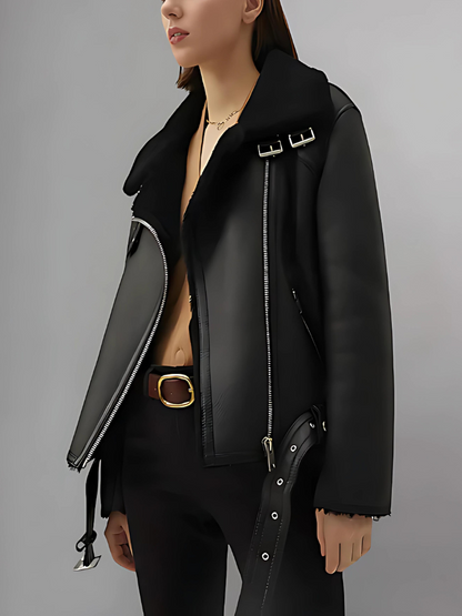 Womens Shearling Moto Jacket