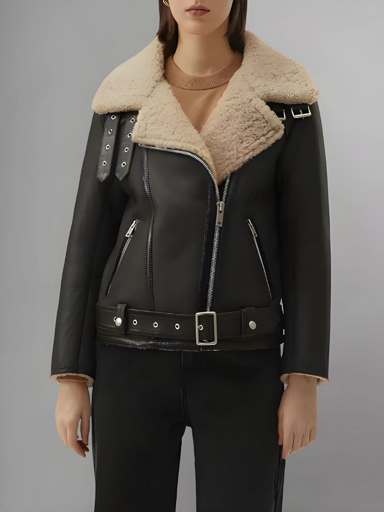 Womens Shearling Moto Jacket