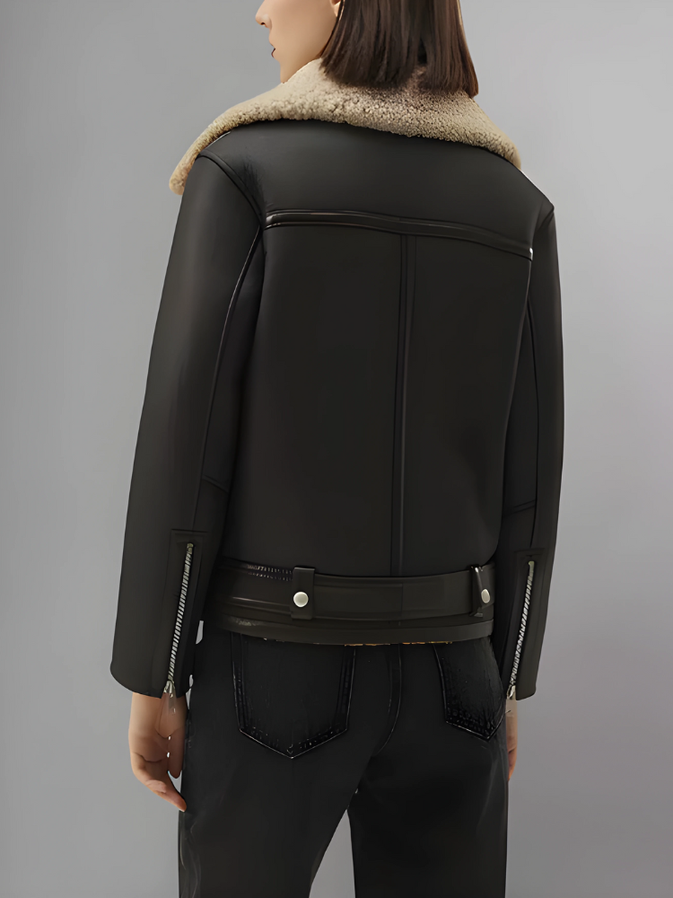 Womens Shearling Moto Jacket